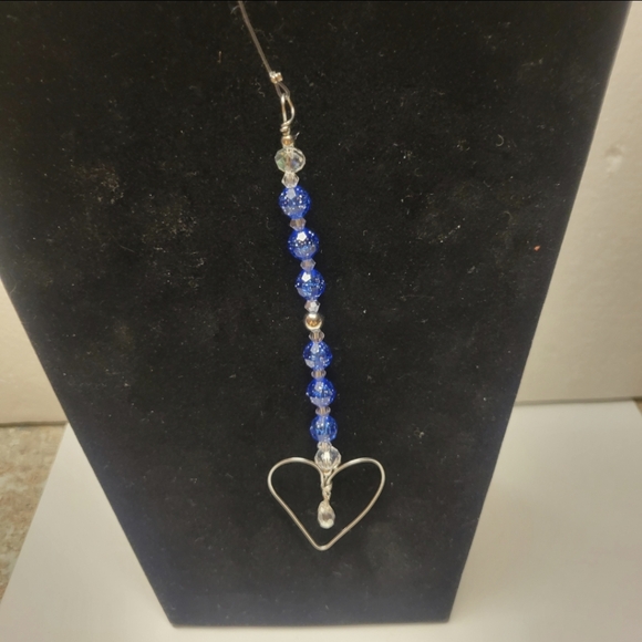 Silver, Blue, and Clear Beads with Heart Suncatcher - Picture 3 of 7